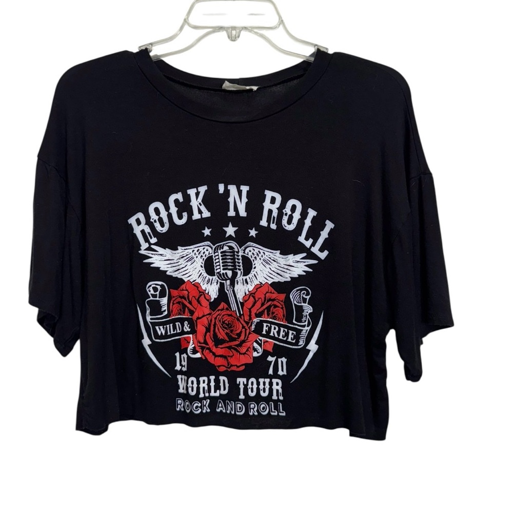Teenbelle Black Rock 'N Roll Graphic Crop Top Medium